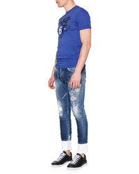 DSQUARED2 Bleach Distressed Skinny Leg Denim Jeans Blue