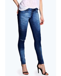 Boohoo Evie Low Rise Patch Work Ripped Knee Skinny Jeans