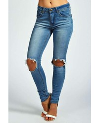Boohoo Jessica Open Knee Stretch Skinny Jeans