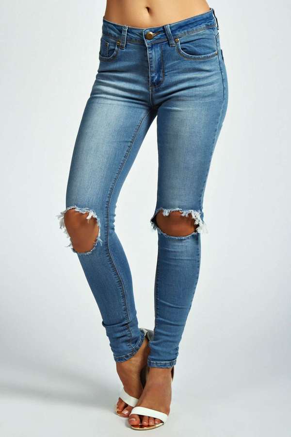 knee open jeans