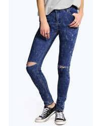 Boohoo Lara Acid Wash Ripped Knee Tube Jeans