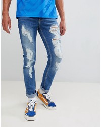 Brooklyn Supply Co. Brooklyn Supply Co Skinny Jeans In Stonewash Blue With Rips