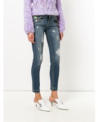 Dolce & Gabbana Button Embellished And Brocade Appliqu Distressed Jeans