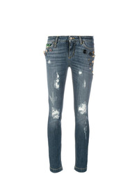 Dolce & Gabbana Button Embellished And Brocade Appliqu Distressed Jeans