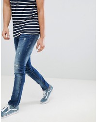 BLEND Cirrus Distressed Skinny Jeans In Mid Wash Blue