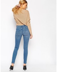Asos Collection Lisbon Skinny Mid Rise Jeans In Paulo Wash With Knee Rips And Thigh Rip