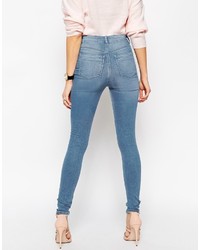 Asos Collection Ridley Jeans In Mia Mid Wash Blue With Rip And Destroy Busted Knees