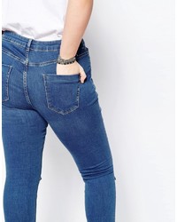 Asos Curve Lisbon Midrise Skinny Jean In Blessing Mid Wash With Rips