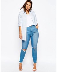 Asos Curve Ridley Skinny Jean In Orchid Blue Wash With Rips
