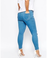 Asos Curve Ridley Skinny Jean In Orchid Blue Wash With Rips