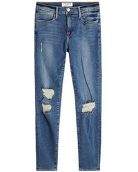 Frame Denim Distressed High Rise Skinny Jeans