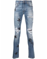 John Richmond Distressed Star Print Skinny Jeans