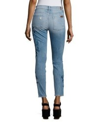 7 For All Mankind Embroidered Skinny Fit Distressed Jeans