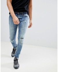 BLEND Flurry Knee Rip Muscle Fit Jeans In Bleach Wash