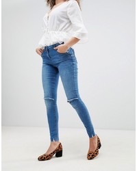 Parisian Frayed Hem Skinny Jeans With Ripped Knee