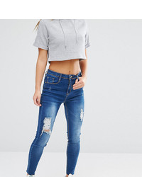 Missguided Petite High Waisted Distressed Skinny Jeans