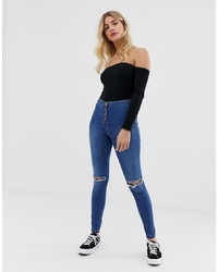Parisian High Waisted Jeggings With Ripped Knee