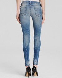 True Religion Jeans Halle Mid Rise Super Skinny In Destroyed Playa Lagoon