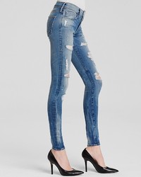 True Religion Jeans Halle Mid Rise Super Skinny In Destroyed Playa Lagoon