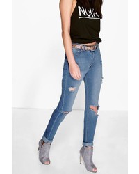 Boohoo Jenni High Rise Busted Knee Thigh Skinny Jeans
