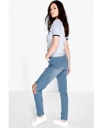 Boohoo Jenni High Waist Busted Knee Thigh Skinny Jeans
