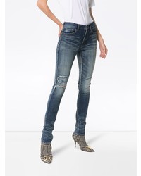 Saint Laurent Mid Rise Distressed Skinny Jeans