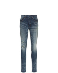 Saint Laurent Mid Rise Distressed Skinny Jeans