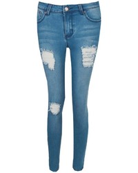 Boohoo Petite Eve Mid Rise Distressed Thigh Skinny Jeans