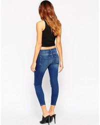 Asos Petite Whitby Low Rise Skinny Jeans In Maxim Blue With Displaced Ripped Knees