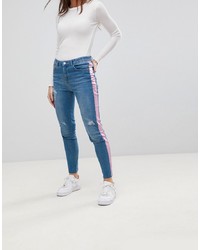 Chorus Pink Foil Skinny Jeans With Pink