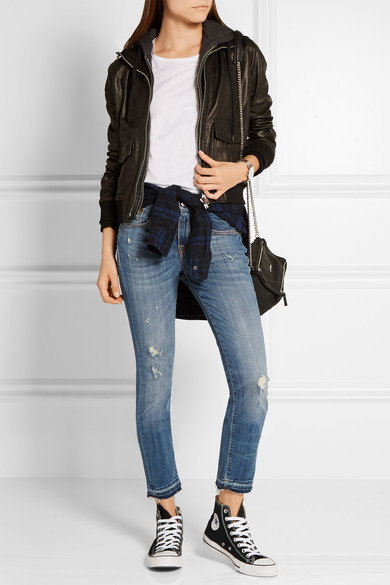 R 13 R13 Alison Crop Distressed Mid Rise Skinny Jeans Mid Denim