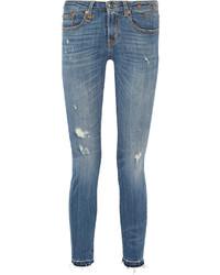 R 13 R13 Alison Crop Distressed Mid Rise Skinny Jeans Mid Denim