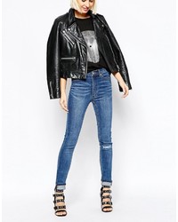 Cheap Monday Second Skin High Waist Skinny Jeans With Ripped Knees