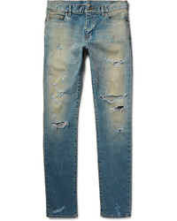 Saint Laurent Skinny Fit 16cm Hem Distressed Washed Stretch Denim Jeans