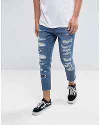 Cayler & Sons Skinny Jeans In Blue With Distressing And Raw Hem