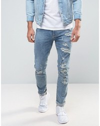 ASOS DESIGN Skinny Jeans With Mega Rips In Light Blue