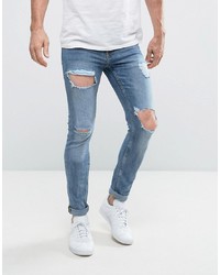 New Look Skinny Jeans With Open Rips In Blue