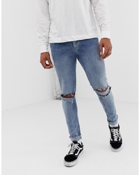 Cheap Monday Skinny Tight Jeans In Sacred Blue With Knee Rips