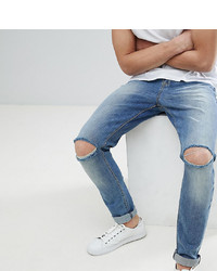 ASOS DESIGN Tall Skinny Jeans In Mid Wash With Knee Rips