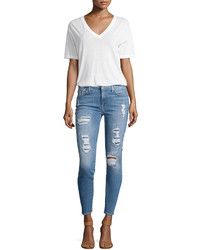 7 For All Mankind The Ankle Skinny Destroyed Jeans Wsequins Light Blue