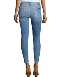 7 For All Mankind The Ankle Skinny Destroyed Jeans Wsequins Light Blue