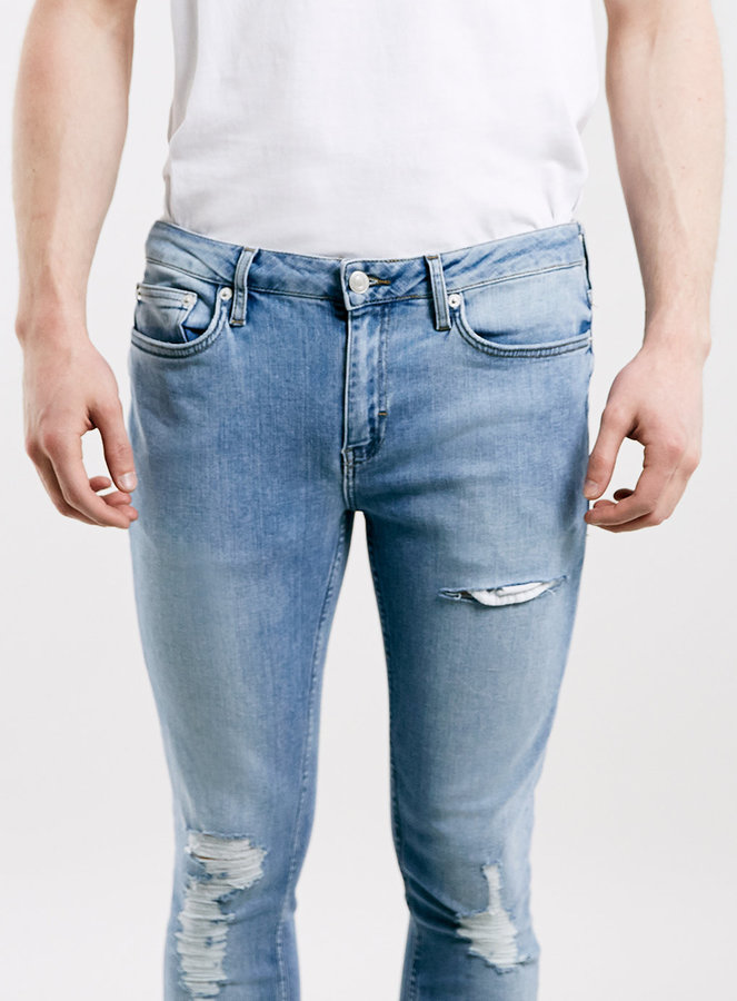 Topman Bleach Wash Ripped Spray On Skinny Jeans 75 Topman Lookastic