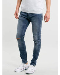 Topman Mid Wash Ripped Stretch Skinny Jeans