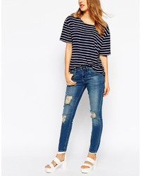 WÅVEN Waven Low Rise Skinny Jeans With Ripped Knees Distressing