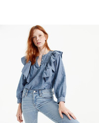 J.Crew Ruffle Front Chambray Top