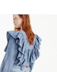 J.Crew Tall Ruffle Front Chambray Top
