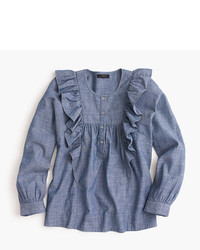 J.Crew Tall Ruffle Front Chambray Top