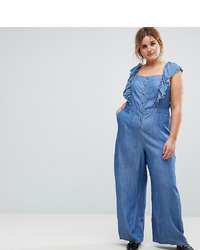 Current Air Plus Denim Jumpsuit With Ruffle Sleeve