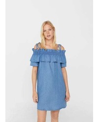 Blue Ruffle Denim Off Shoulder Dress