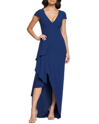 Dress the Population Alma Cap Sleeve Waterfall Crepe Gown